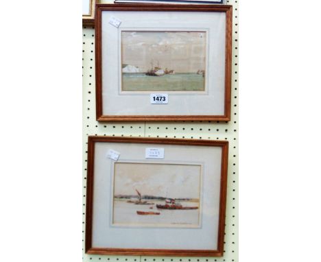 †Norman Wilkinson: a pair of framed small shipping watercolours, one entitled Gravesend the other Ostend Packet - both signed