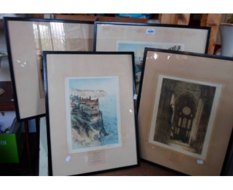 R.H. Smallridge: four ebonised framed coloured etchings - all signed in pencil, bearing blindstamps and with text under - var
