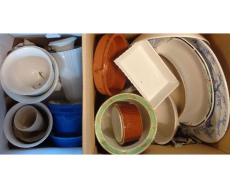Two boxes containing assorted ceramic plant pots and vases, etc.