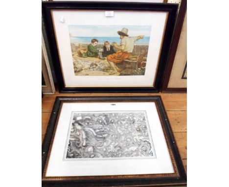 A framed early production monochrome topographical map print of Buckfastleigh and surrounding area - sold with a framed colou