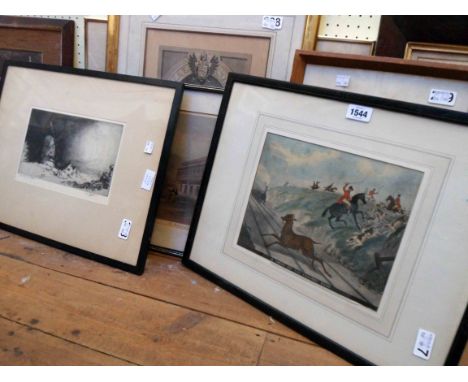 Six framed antique and later prints including M. Cheverton framed artist's proof entitled Avebury Ring, Jean Owen monotype en