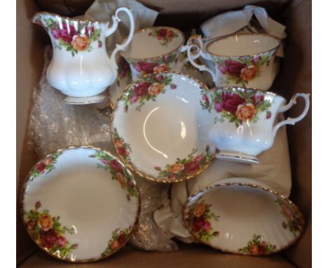 A Royal Albert Old Country Roses eight place tea service including teapot, jug and two sugar bowls