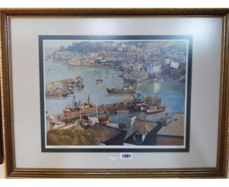 Donald Ayres: a gilt framed signed limited edition coloured print, depicting a South Devon harbour - signed in pencil to the 