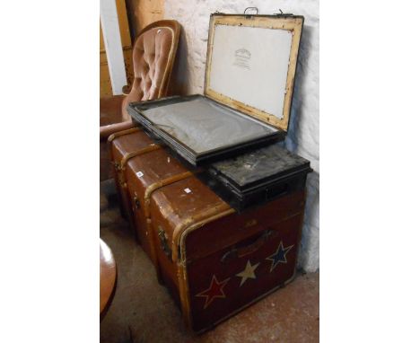 An 89cm vintage Adastra cane bound travelling trunk with canvas weather coating and double tray fitted interior - sold with a