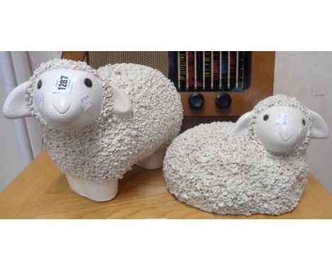 Two large ceramic sheep