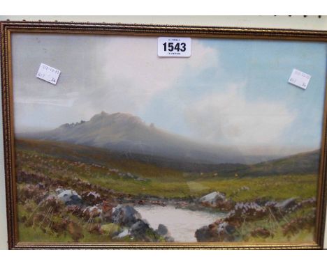 R. D. Sherrin: a gilt framed gouache, depicting a view of Hay Tor from the valley with pool in foreground - signed - 24cm X 3