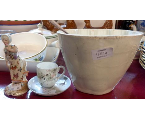 A 20th Century Dresden shepherdess figure - sold with an Oriental eggshell porcelain decorated coffee cup and saucer, a Victo