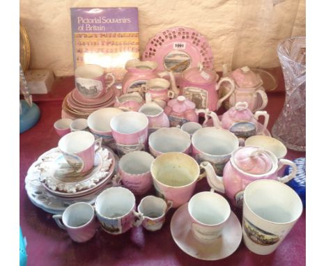 A large collection of Victorian and Edwardian china souvenir ware including Weston-super-Mare, Weymouth, Bournemouth, Worcest