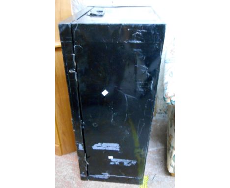A early 20th Century painted tin military transit trunk with flanking drop handles