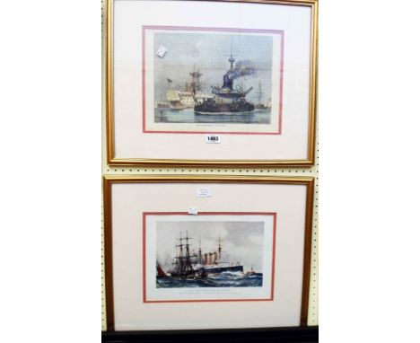 A gilt framed late Victorian London Illustrated News coloured print, entitled Our Navy - H.M.S. Thunderer - sold with another