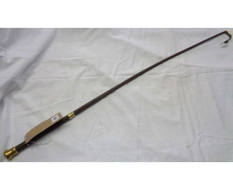 A 19th Century braided horse whip with 9ct. finial and unmarked collar dated 1844
