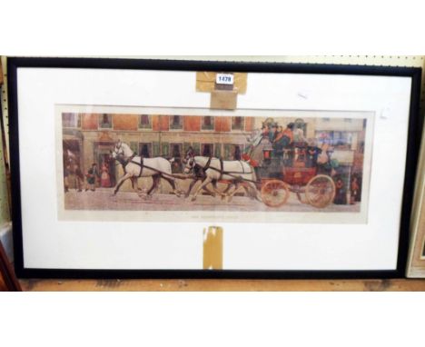 Cecil Aldin: a framed 20th Century coloured print, entitled The Edinburgh Coach - copyright Lawrence &amp; Jellicoe Ltd - gla