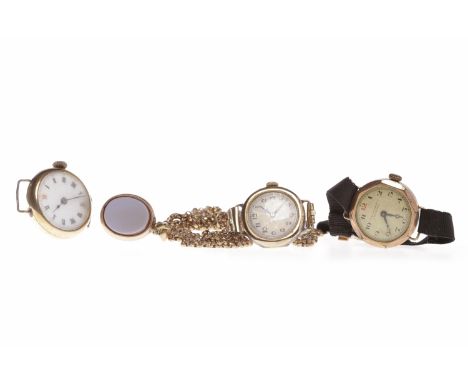 THREE LADY'S EARLY TWENTIETH CENTURY NINE CARAT GOLD MANUAL WIND WRIST WATCHEScomprising one retailed by Wilson and Sharp of 