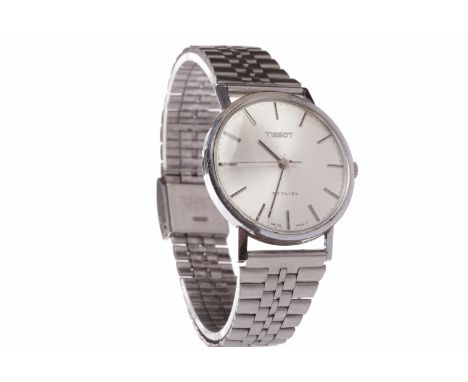 GENTLEMAN'S TISSOT STYLIST STAINLESS STEEL MANUAL WIND WRIST WATCHthe round silver dial with applied stainless steel baton ho
