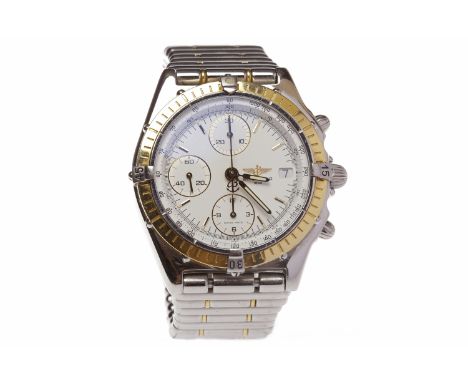 GENTLEMAN'S BREITLING BI COLOUR STAINLESS STEEL AUTOMATIC CHRONOMETER WRIST WATCHthe round white dial with applied gold colou