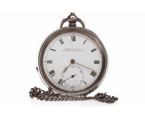 EARLY TWENTIETH CENTURY SILVER OPEN FACE KEY WIND POCKET WATCHthe round white enamel dial with Roman numerals in black, subsi