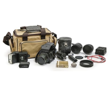 Zenza Bronica 6x4.5cm medium format camera kit, comprising body, 75mm f1:2.8 Zenzanon EII lens and 150mm f1:35 Zenzanon MC le