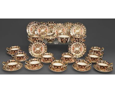A Royal Crown Derby Imari pattern tea service, first half of 19th c, the sugar bowl 13cm diam, printed and impressed mark (36