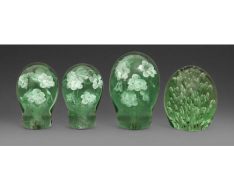Four bottle glass dumps, first half of 20th c, the tallest 13.2cm h, (4)  Two with minor surface chips to base