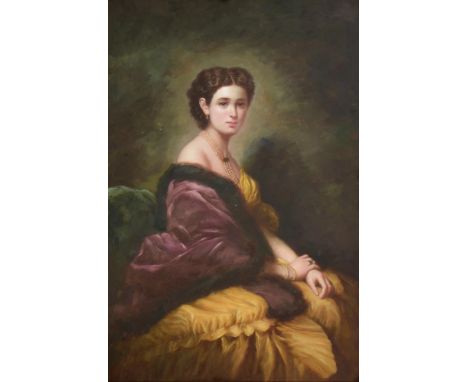 20th century School - Portrait of a Lady, three quarter length seated, oil on canvas, 90 x 59cm  Good condition