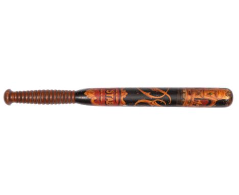 Police. A Victorian painted beech truncheon, with crown, DC and scarlet cartouche CONSTABLE, 36.5cm l  Much original paint, u