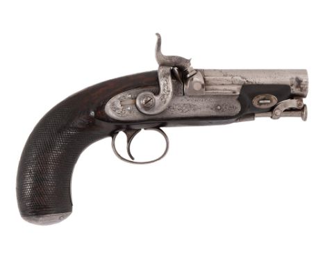 An English 40-bore percussion pocket pistol, E M Reilly &amp; Co, early 19th c, 78mm octagonal barrel with platinum line, eng