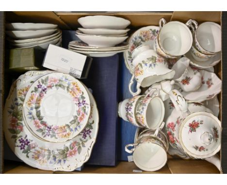 A Paragon bone china Country Lane tea service, Royal Albert Centennial Rose coffee pot and tray, Royal Worcester cake plates,