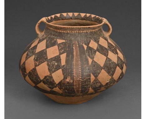 Chinese Neolithic pottery. Painted jar, Majiayao culture, Banshan phase, Gansu, 2700-2300BC, with two ear handles at the neck