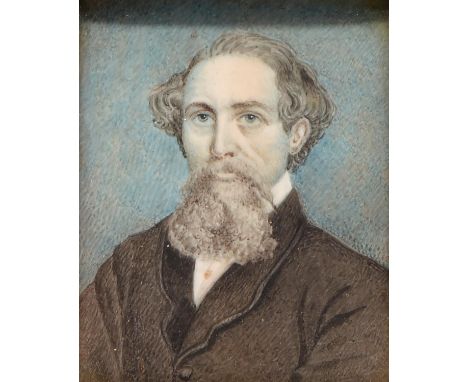 English Copyist, 19th c - Portrait Miniature of Charles Dickens, ivory, 75 x 60mm, bird's eye maple frame  Please note Mellor