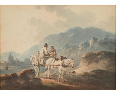 Peter La Cave (1769-1811) - A Couple in a Cart Drawn by a White Horse, signed and dated 1800, watercolour, 18.5 x 25cm&nbsp;&