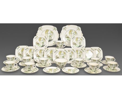 A Standard China Pagoda pattern tea and dessert service, c.1930, dessert plate 24.5cm over handles, printed mark  First quali