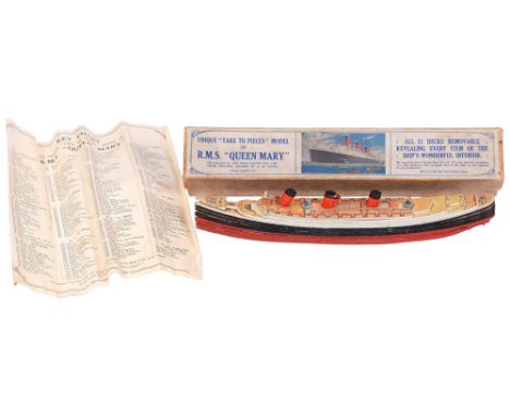 A Chad Valley 'Take to Pieces' board model of R.M.S. Queen Mary, with key, in original packaging, 32cm l  