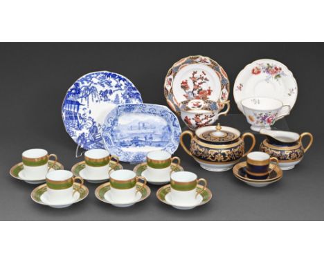 Miscellaneous porcelain and stoneware teaware, early 20th c, to include an etched gilt Theodore Haviland Limoges sucrier, cre