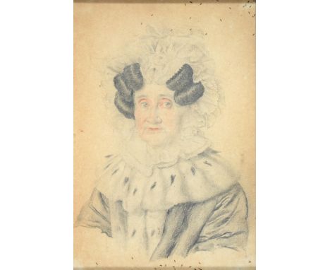 English School, 19th century - Portrait of a Young Woman,&nbsp;with flowers in her hair, watercolour, 15cm x 10cm and a pair 