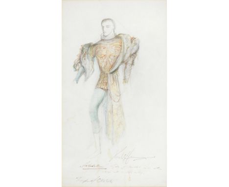 Leslie Hurry (1909-1978) - Sebastian, a costume design from Shakespeare's Tempest at the Old Vic, 1962, signed, titled and fu