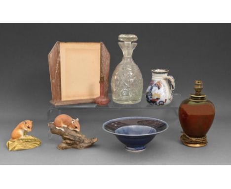 Miscellaneous decorative ceramics and glass, 19th c and later, to include a studio pottery stoneware bowl and Crown Devon lam
