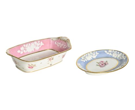 A Charles Bourne relief moulded boat-shaped dish and a dessert dish, c.1820-1830, the interior walls of the boat-shaped dish 
