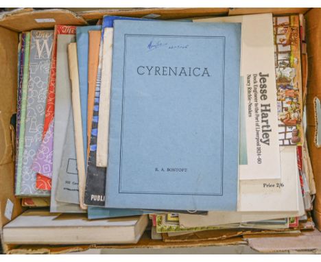 Ephemera. Two boxes of printed ephemera, early 19th c and later, including newspapers, off-prints of periodicals, 19th c and 