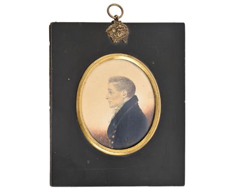English School, early 19th century - Portrait Miniature of a Gentleman, ink and watercolour on card, with old handwritten ins