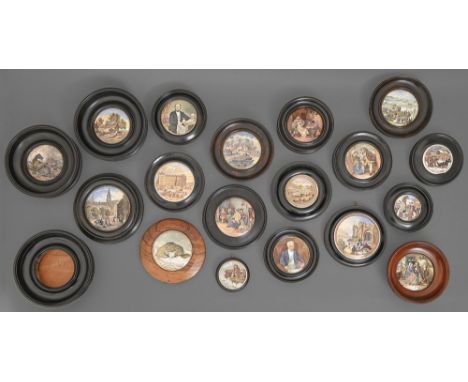 Miscellaneous F&amp;R Pratt colour printed pot lids, and other ware, 19th c, the subjects including The Snow Drift and The Th