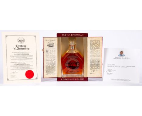 Spirits. The SS Politician blended Scotch whisky No.A4187, in original box with certificate of authenticity, one bottle  