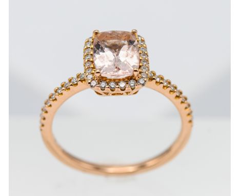An 18ct rose gold diamond and morganite ring, size M/N