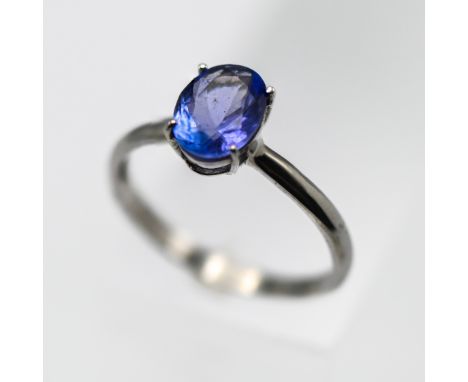 Gemporia, a 9k white gold Tanzanite ring, size N/O, with certificate of authenticity.