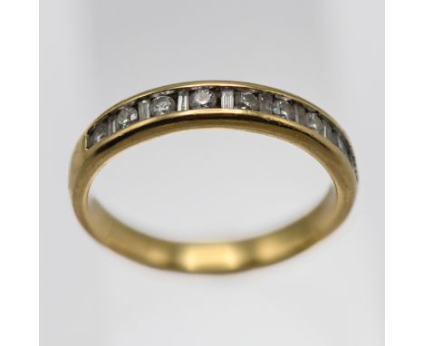 An 18ct yellow gold diamond half eternity ring, size N/O.
