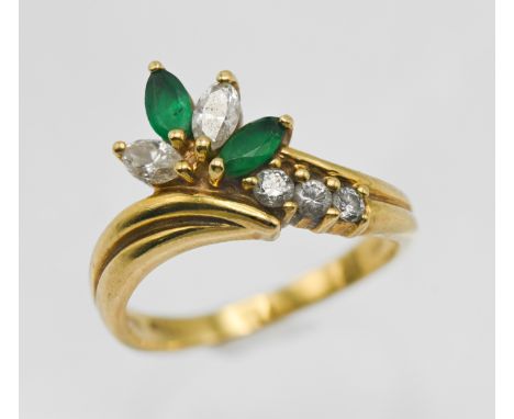 An 18ct gold emerald and diamond ring, approx 3.97g, size K.