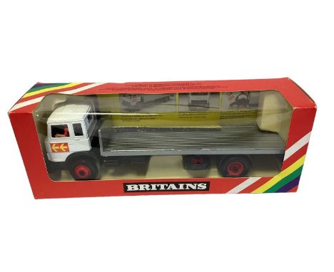 Britains Iveco Flatbed Transporter No.9582, Massey Ferguson 595 red &amp; silver livery Tractor with bale fork No.9595, Rotar
