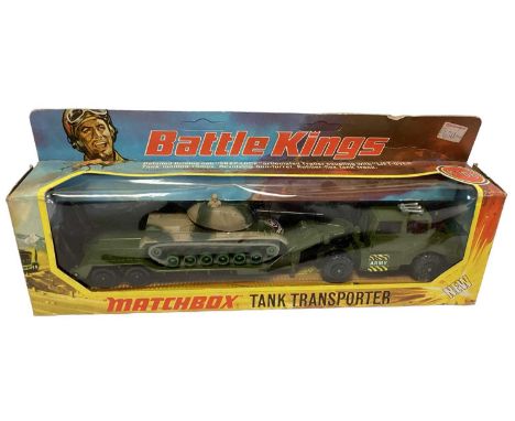 Matchbox Battle Kings diecast military vehicles including Tank Transporter K-106, M-551 Sheridan K-109 &amp; Artillery Truck 