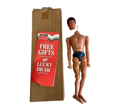Palitoy Action Man Mail Order action figures with flock hair, Eagle Eyes, gripping hands and grey trunk body (head detached) 