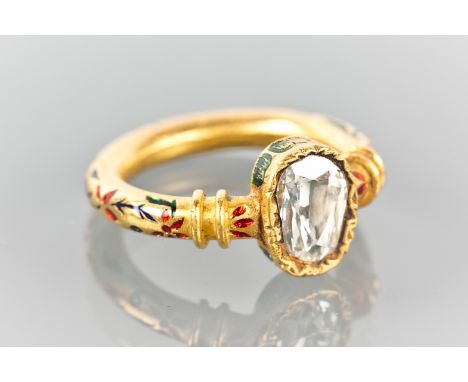 DIAMOND SOLITAIRE RING
possibly of Indian origin, set with an irregular flat cut diamond of approximately 1.00 carat, in a he