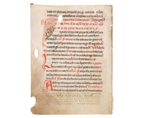 Leaf from a Sacramentary, with a large decorated initial, in Latin, manuscript on parchment [Germany, mid- to late twelfth ce